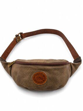 Roots Leather Belt Bag Crossbody Fanny Olive Brown Adjustable Strap Unisex